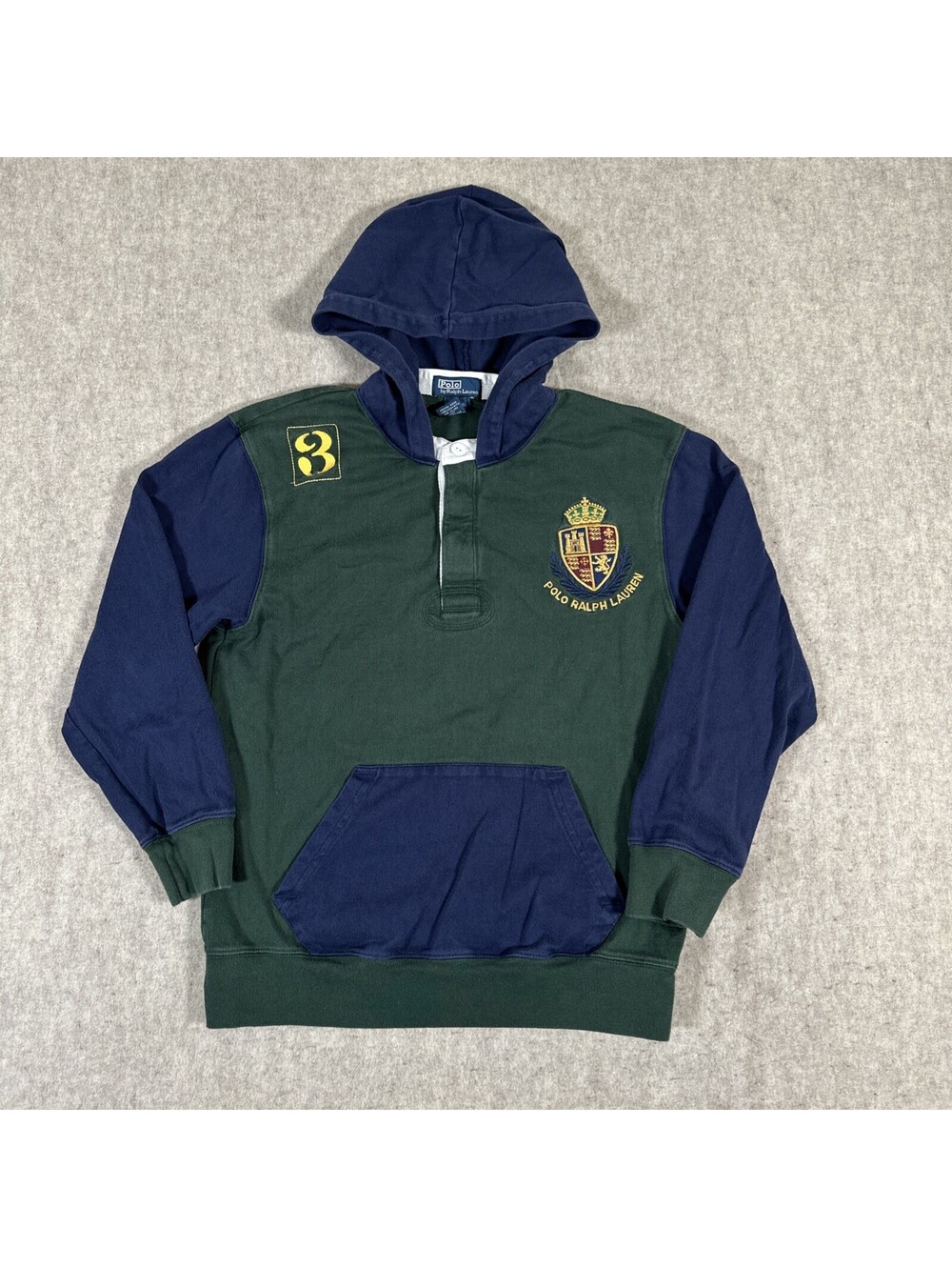 Polo Ralph Lauren Hoodie Youth Medium Rugby Long Sleeve Pullover Crest Green